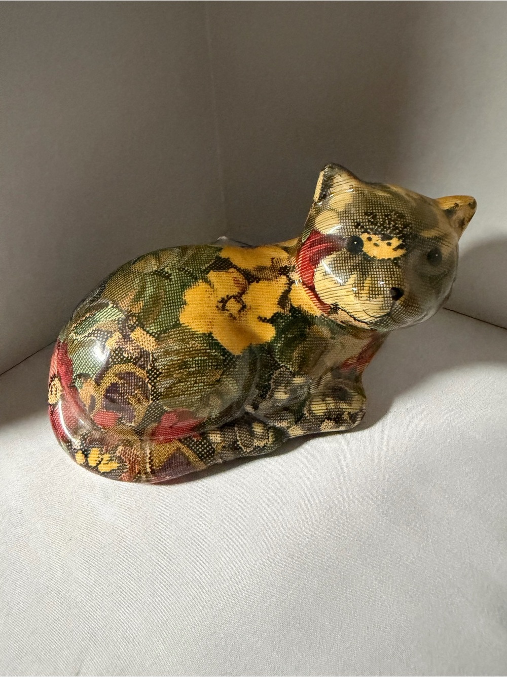 Vintage floral decoupage ceramic cat figurines grandma core patchwork style GUC - Picture 4 of 15